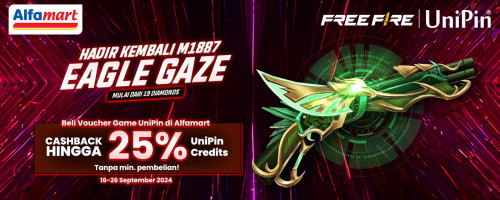 M1887 EAGLE GLAZE Mulai dari 19 Diamonds – Top Up FF Pakai Voucher UniPin dari Alfamart CASHBACK hingga 25% UniPin Credits!